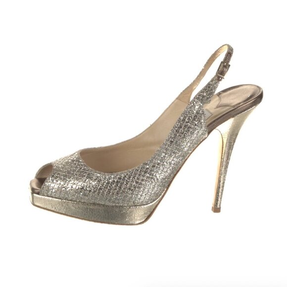Jimmy Choo Shoes - Jimmy Choo Nova Glitter Peep-Toe Slingback Heel womens Size 40 EU